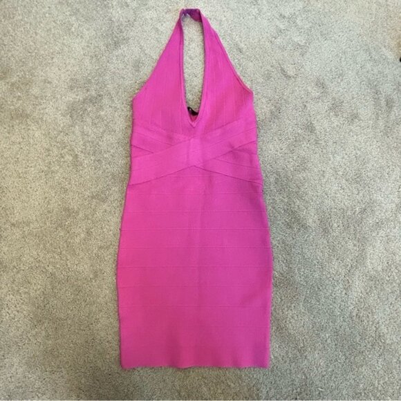 GUESS pink bandage bodycon halter top mini dress M sexy clubwear cocktail party - Picture 8 of 16